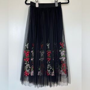 Floral Embroidered Black Skirt
